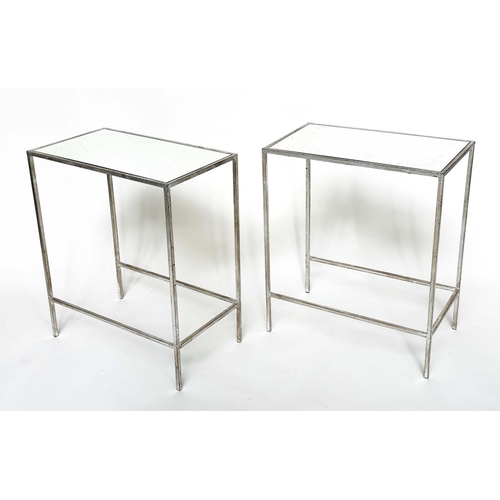 465 - SIDE TABLES, a pair, French style, silvered metal framed and mirror tops, 55cm x 32cm x 75cm H. (2)