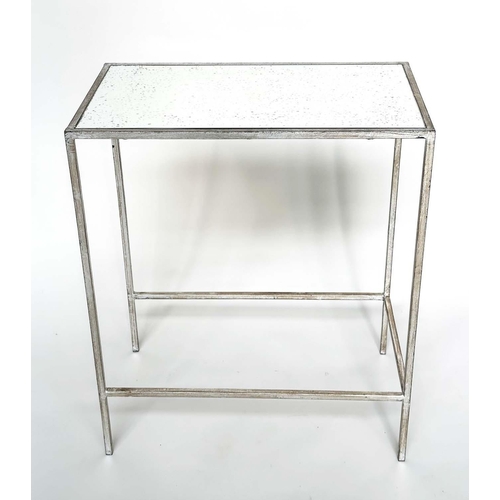 465 - SIDE TABLES, a pair, French style, silvered metal framed and mirror tops, 55cm x 32cm x 75cm H. (2)