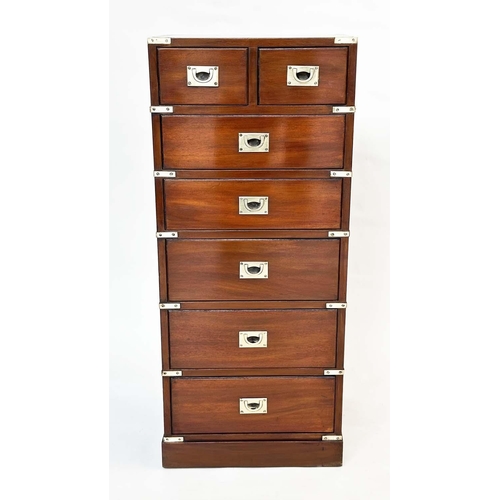 266 - TALL CHEST, campaign style mahogany and brass bound with two short and five long drawers, 46cm W x 3... 