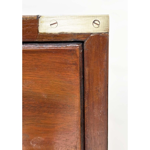 266 - TALL CHEST, campaign style mahogany and brass bound with two short and five long drawers, 46cm W x 3... 