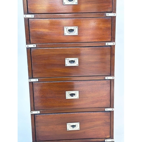 266 - TALL CHEST, campaign style mahogany and brass bound with two short and five long drawers, 46cm W x 3... 