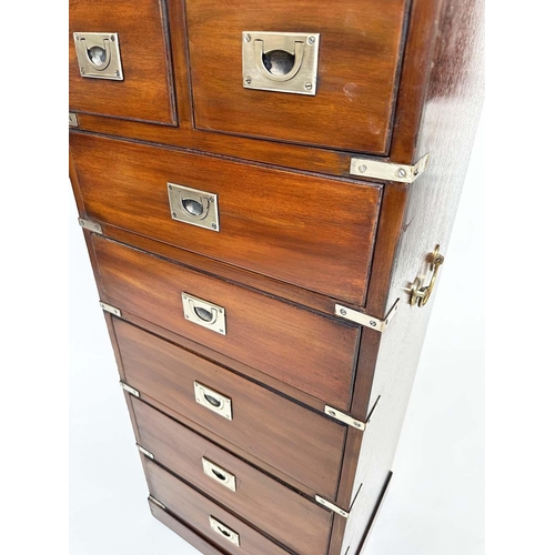 266 - TALL CHEST, campaign style mahogany and brass bound with two short and five long drawers, 46cm W x 3... 