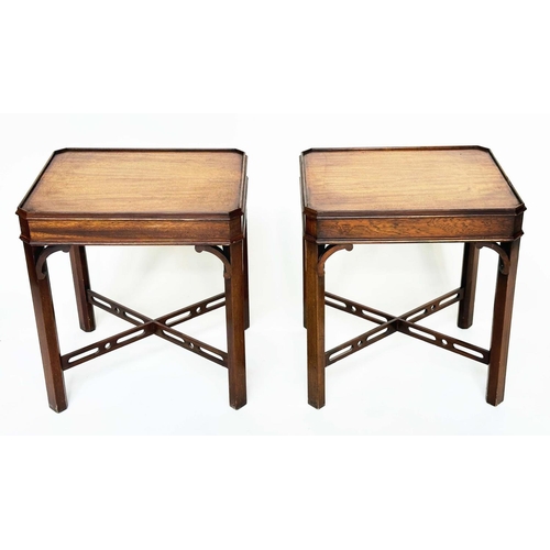 270 - LAMP TABLES, a pair, George III design mahogany each with canted corners and pierced 'X' stretchers,... 