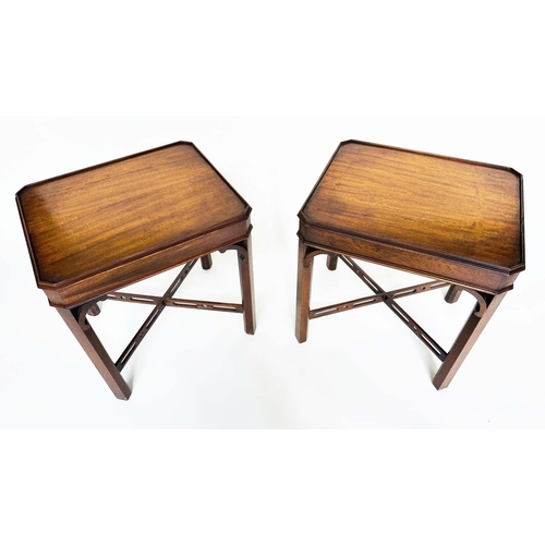 270 - LAMP TABLES, a pair, George III design mahogany each with canted corners and pierced 'X' stretchers,... 