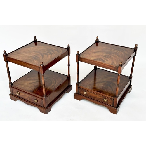 261 - LAMP TABLES, a pair, George III design mahogany and simulated mahogany, each with drawer and two tie... 