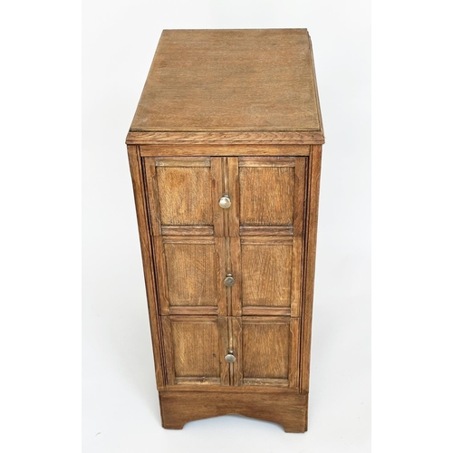 262 - ART DECO BEDSIDE CHESTS, a pair, Heals style limed oak, each with three drawers, 78cm H x 50cm D x 2... 