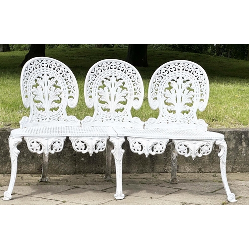 256 - GARDEN BENCH, Victorian style white painted cast aluminium with all over pierced decoration, 136cm W... 
