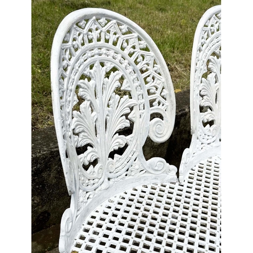 256 - GARDEN BENCH, Victorian style white painted cast aluminium with all over pierced decoration, 136cm W... 