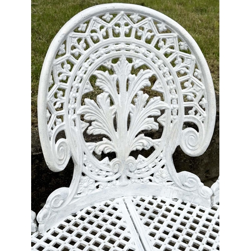 256 - GARDEN BENCH, Victorian style white painted cast aluminium with all over pierced decoration, 136cm W... 