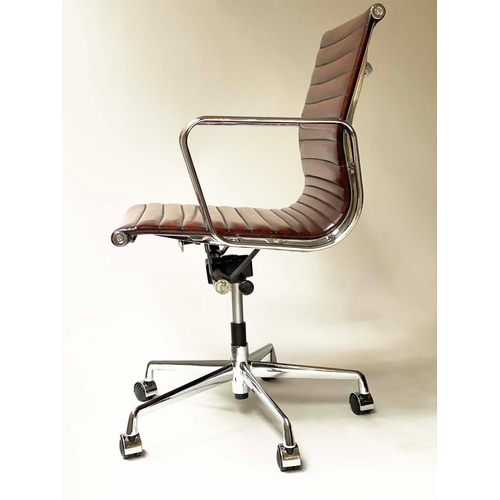 246 - REVOLVING DESK CHAIR, Charles & Ray Eames inspired with ribbed natural soft hand finished tan brown ... 