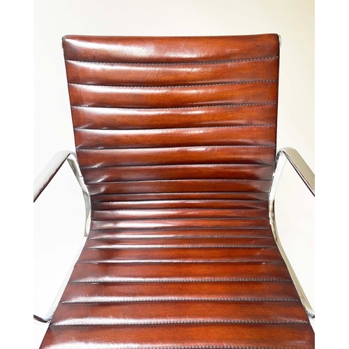 246 - REVOLVING DESK CHAIR, Charles & Ray Eames inspired with ribbed natural soft hand finished tan brown ... 