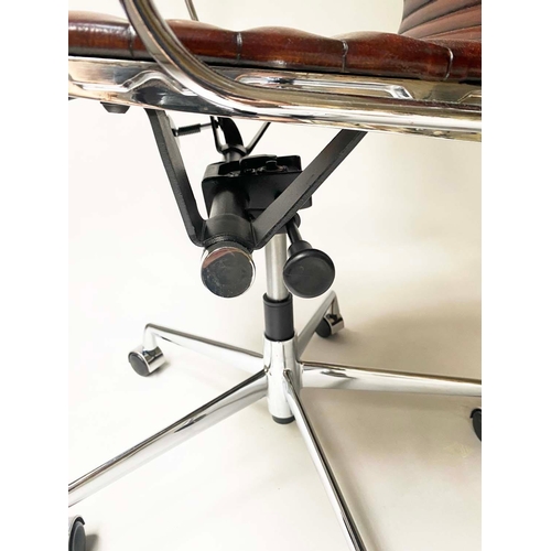 246 - REVOLVING DESK CHAIR, Charles & Ray Eames inspired with ribbed natural soft hand finished tan brown ... 