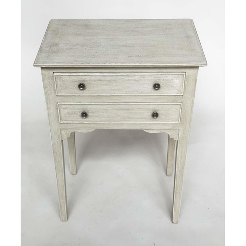 250 - BEDSIDE/LAMP TABLES, a pair, French style grey painted each with two drawers, 45cm x 30cm x 64cm H. ... 