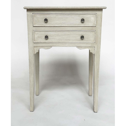 250 - BEDSIDE/LAMP TABLES, a pair, French style grey painted each with two drawers, 45cm x 30cm x 64cm H. ... 