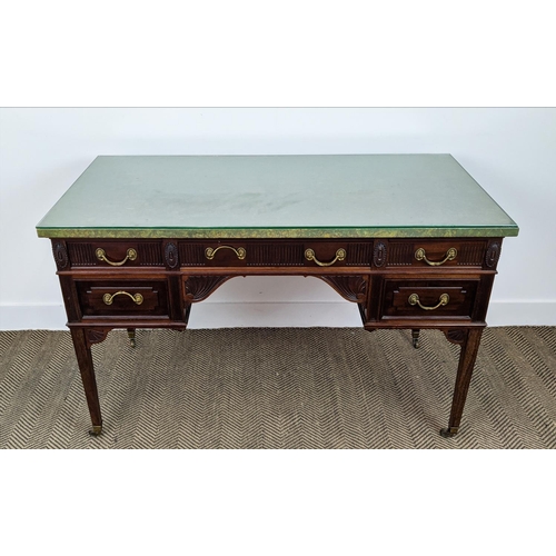 183 - DESK, Edwardian, with an associated green painted marble top on a mahogany base with five drawers an... 