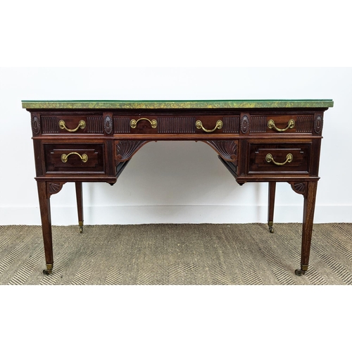 183 - DESK, Edwardian, with an associated green painted marble top on a mahogany base with five drawers an... 