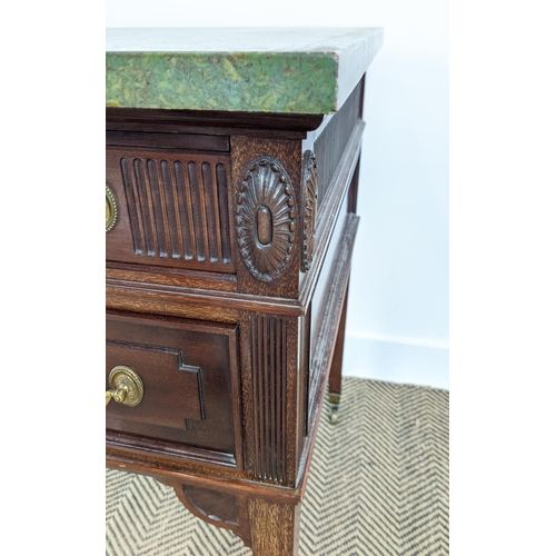 183 - DESK, Edwardian, with an associated green painted marble top on a mahogany base with five drawers an... 