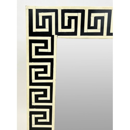 284 - WALL MIRROR, 1970's Italian design, Greek key inlaid frame, 77cm x 62cm.
