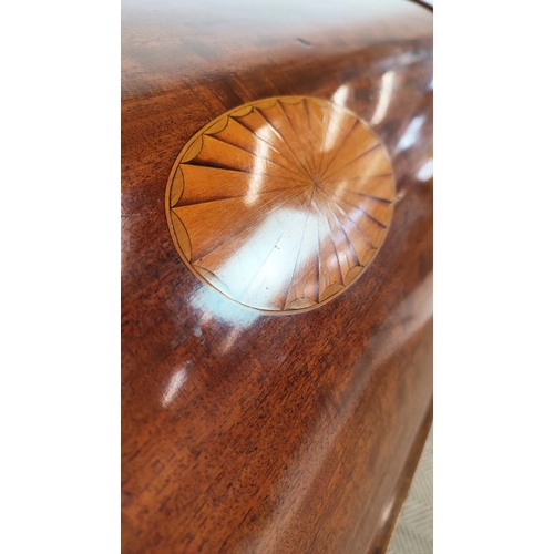 100 - CYLINDER DESK, 19th century Georgian Revival mahogany and satinwood with inlaid fall enclosing drawe... 