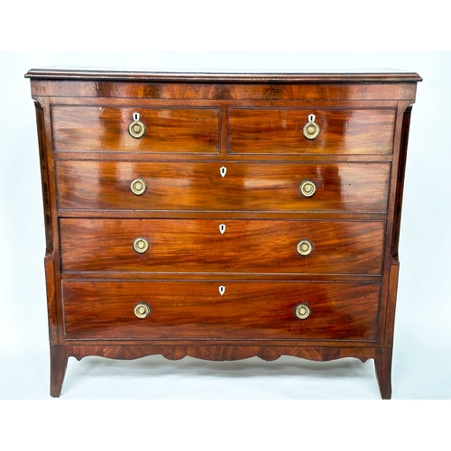 105 - SCOTTISH HALL CHEST, early 19th century Regency figured mahogany of adapted shallow proportions with... 