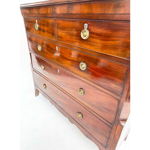 105 - SCOTTISH HALL CHEST, early 19th century Regency figured mahogany of adapted shallow proportions with... 