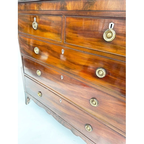 105 - SCOTTISH HALL CHEST, early 19th century Regency figured mahogany of adapted shallow proportions with... 