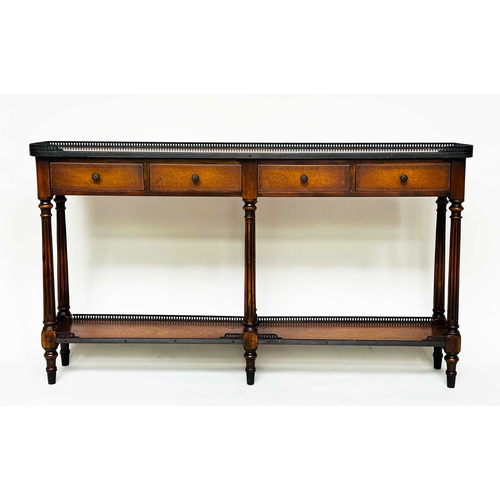 109 - HALL TABLE BY THEODORE ALEXANDER, French style mahogany, tooled leather and bronze mounted with gall... 