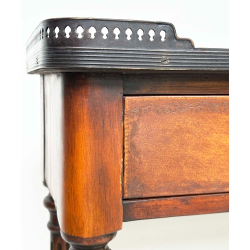 109 - HALL TABLE BY THEODORE ALEXANDER, French style mahogany, tooled leather and bronze mounted with gall... 