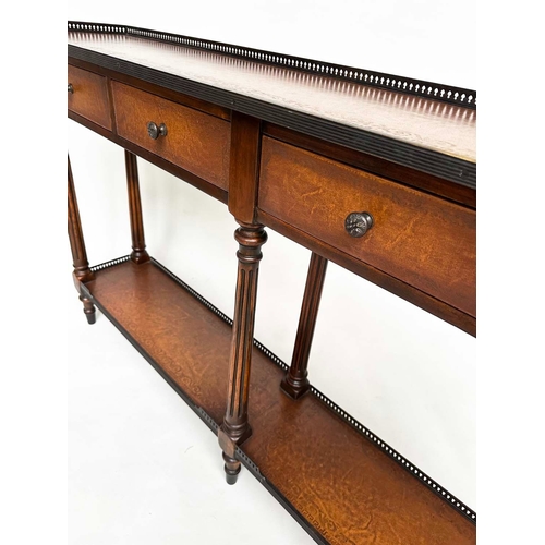 109 - HALL TABLE BY THEODORE ALEXANDER, French style mahogany, tooled leather and bronze mounted with gall... 