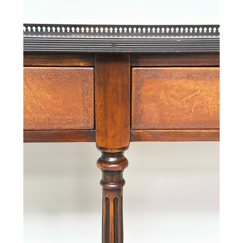 109 - HALL TABLE BY THEODORE ALEXANDER, French style mahogany, tooled leather and bronze mounted with gall... 