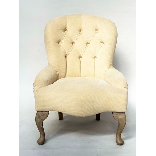 110 - SLIPPER CHAIR, Edwardian style with primrose yellow buttoned upholstery, 63cm W.