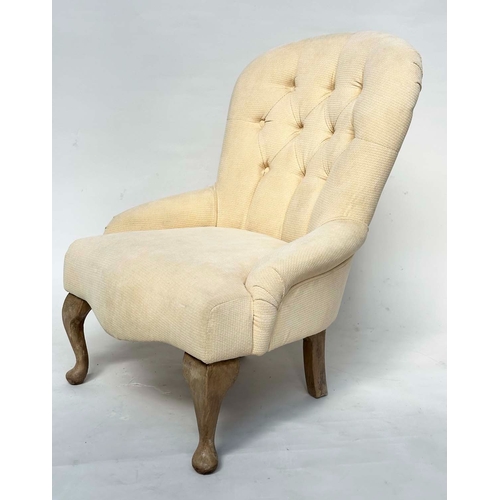 110 - SLIPPER CHAIR, Edwardian style with primrose yellow buttoned upholstery, 63cm W.