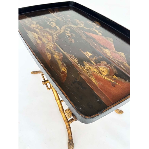 115 - LOW TRAY TABLE IN BRIGHTON PAVILLION STYLE, early 20th century papier-mâché chinoiserie lacquered on... 