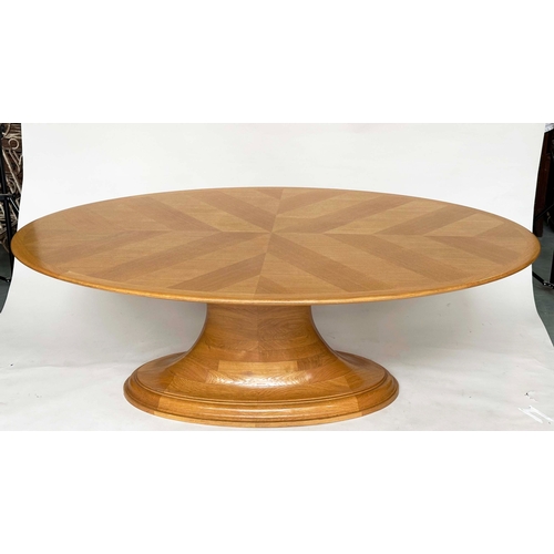 118 - DINING TABLE, Art Deco style oak oval 'parquet' top on substantial oak blocked conforming base, 210c... 