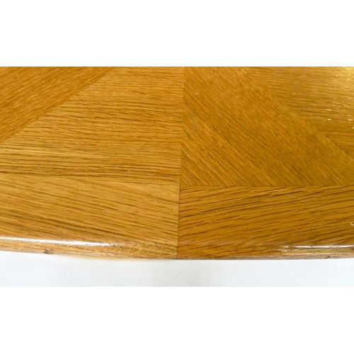 118 - DINING TABLE, Art Deco style oak oval 'parquet' top on substantial oak blocked conforming base, 210c... 