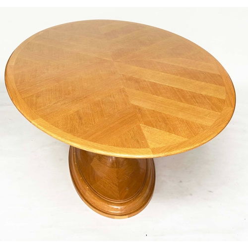 118 - DINING TABLE, Art Deco style oak oval 'parquet' top on substantial oak blocked conforming base, 210c... 