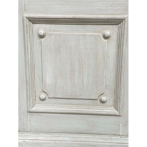 120 - ARMOIRE, 19th century French traditionally grey painted with two panelled doors enclosing full lengt... 