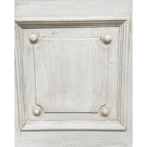 120 - ARMOIRE, 19th century French traditionally grey painted with two panelled doors enclosing full lengt... 