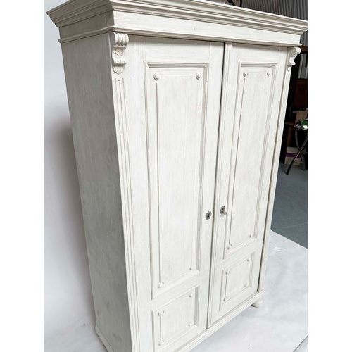 120 - ARMOIRE, 19th century French traditionally grey painted with two panelled doors enclosing full lengt... 