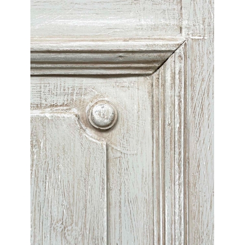 120 - ARMOIRE, 19th century French traditionally grey painted with two panelled doors enclosing full lengt... 