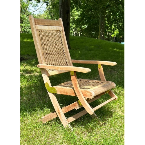 155 - WESTMINSTER FOLDING ARMCHAIRS, a pair, teak framed and cane panelled, 101cm H x 56cm W. (2)