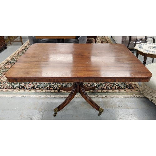 160 - LATE REGENCY RECTANGULAR MAHOGANY TILT-TOP BREAKFAST TABLE, raised on pedestal with turned column an... 