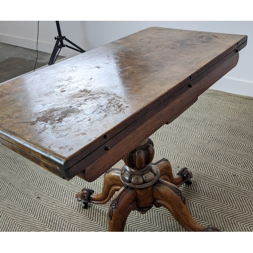 161 - CARD TABLE, mid Victorian burr walnut, with carved detail and green velvet top, 89cm W x 44cm D x 77... 