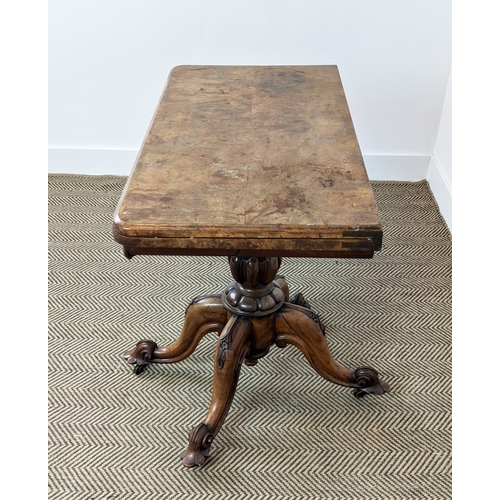 161 - CARD TABLE, mid Victorian burr walnut, with carved detail and green velvet top, 89cm W x 44cm D x 77... 