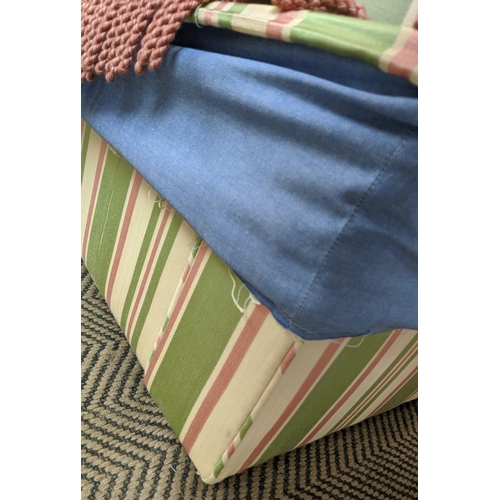 164 - SOFA, peppermint stripes, country house style with bullion fringe, 195cm W x 93cm D x 91cm H.