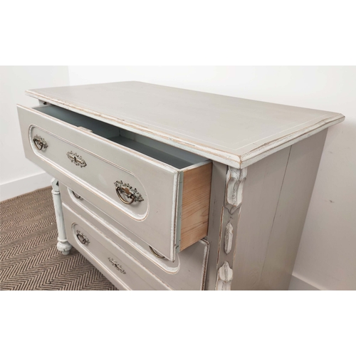 168 - COMMODE, in a painted finish with three drawers, 97cm x 54cm x 80cm H.