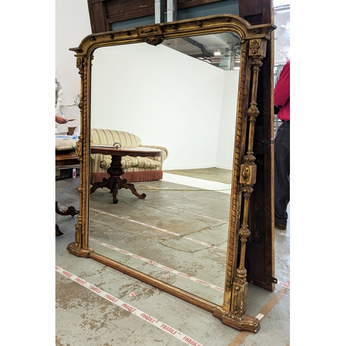 170 - OVERMANTEL MIRROR, mid 19th century Victorian giltwood and gesso with decorative detail, 166cm x 161... 