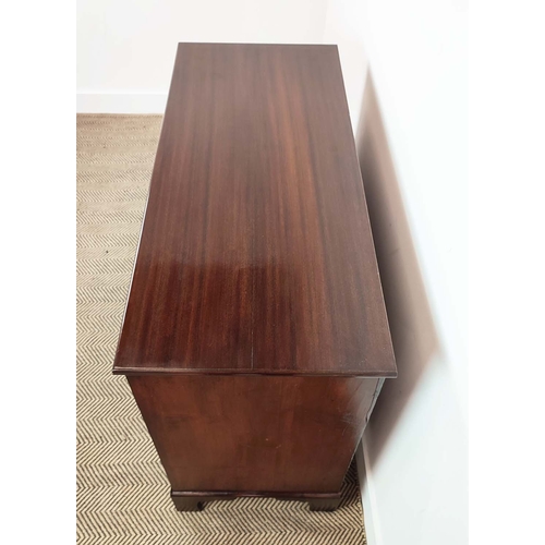 188 - CHEST, 19th century mahogany of three drawers with floral brass handles, 87cm H x 108cm x 47cm.