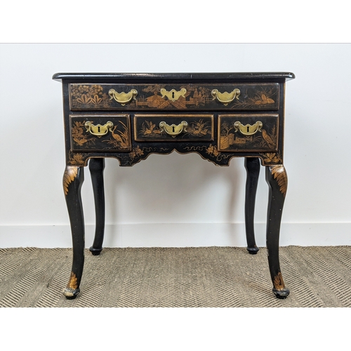 202 - LOWBOY, Queen Anne style chinoiserie decorated with four drawers, 78cm W x 50cm D x 78cm H.