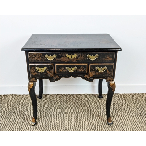 202 - LOWBOY, Queen Anne style chinoiserie decorated with four drawers, 78cm W x 50cm D x 78cm H.